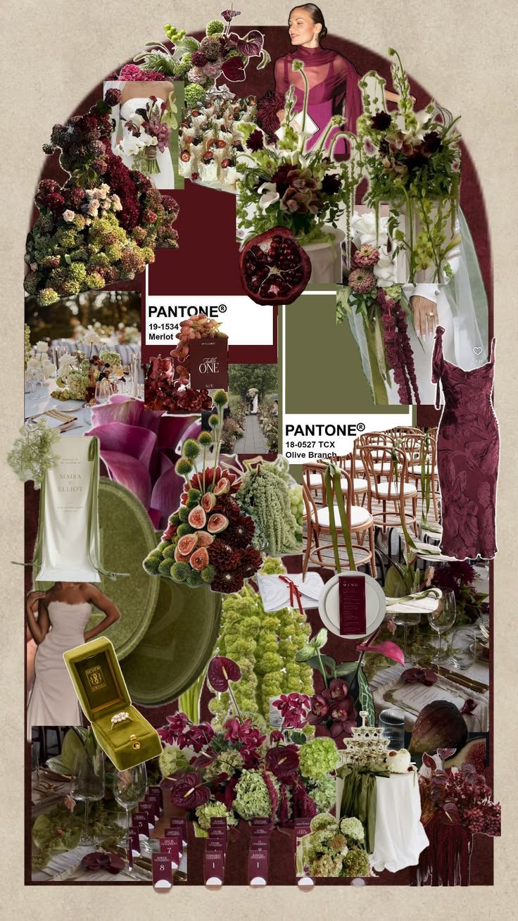 Moodboard met bordeaux en olijfgroen